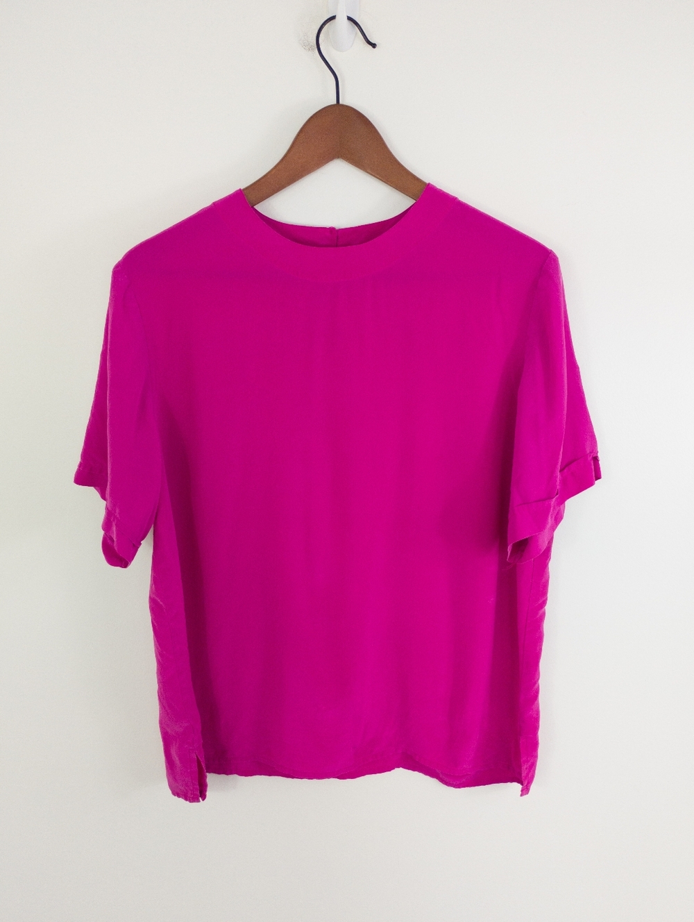 Vintage Eaton 100% Silk Short Sleeve Blouse Pink Size Large